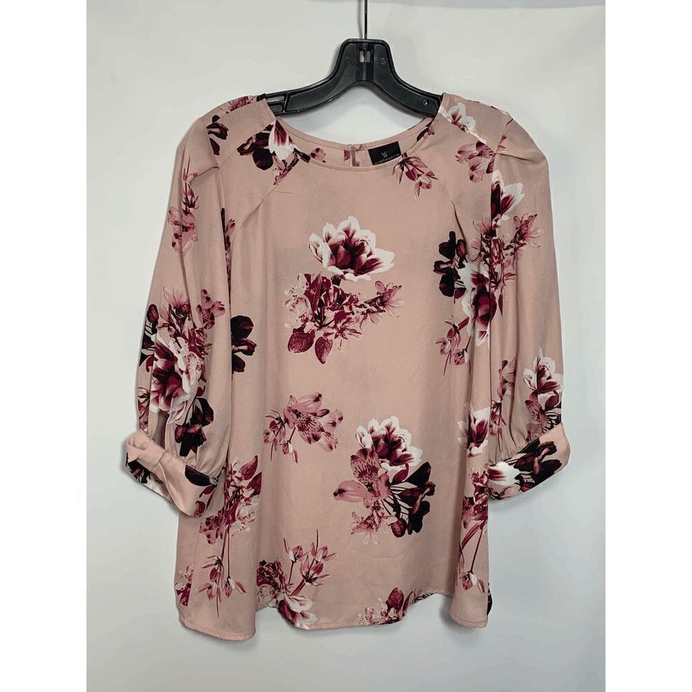 Worthington Women's Floral 3/4 Cuffed Sleeves Peach Top Size S